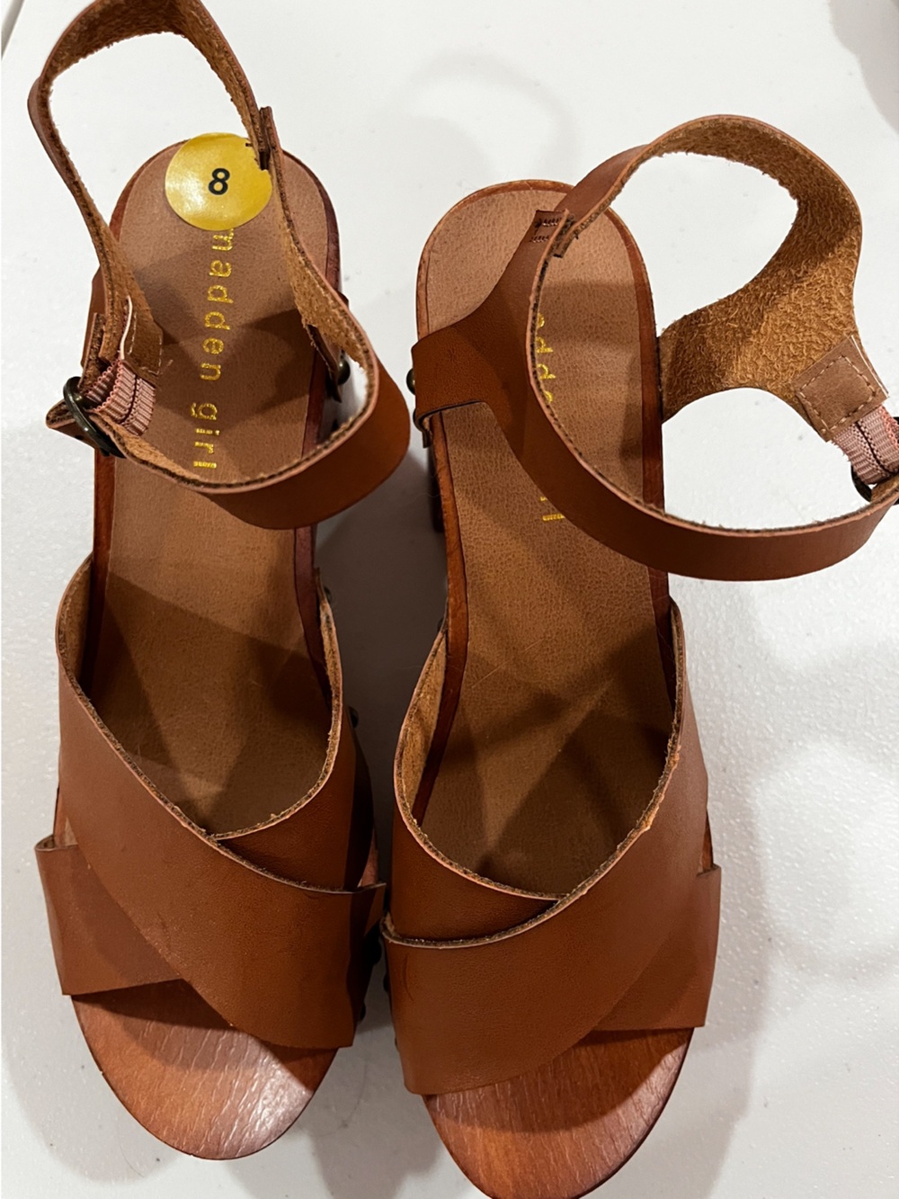Madden Girl Brown Tan Wooden Platform Clog Sandals